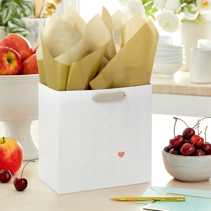 Hallmark Signature Studio 7" Medium Gift Bag with Tissue Paper (Embossed Hearts, White, Pink, Gold) for Valentine's Day, Birthdays, Mother's Day, Baby Showers, Bridal Showers - Image 2