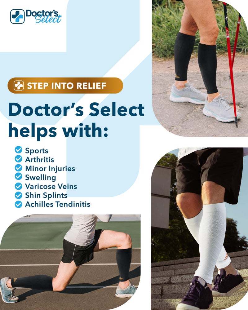 Doctor's Select 2 Pairs Copper Calf Compression Sleeves for Women - Compression Sleeves for Women Calf, Leg Sleeves, Varicose Veins Compression Socks, Black and White - Image 4