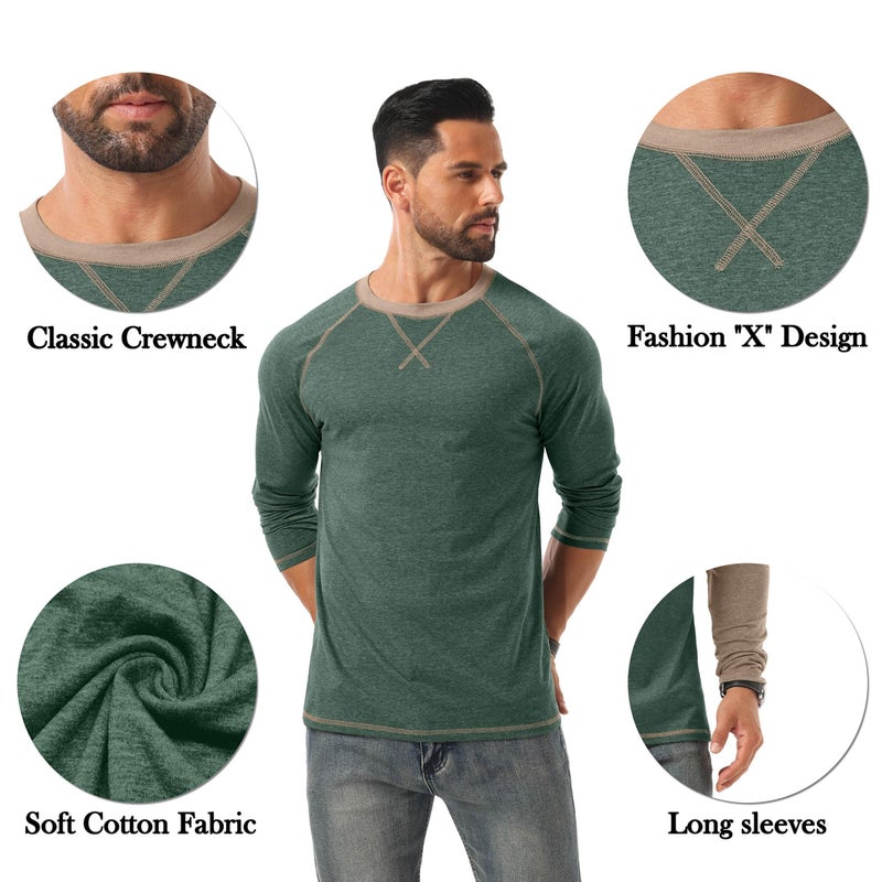 Askdeer Mens Cotton Shirts Long Sleeve Casual T-Shirts Crew Neck Soft Shirts Navy Blue - Image 5
