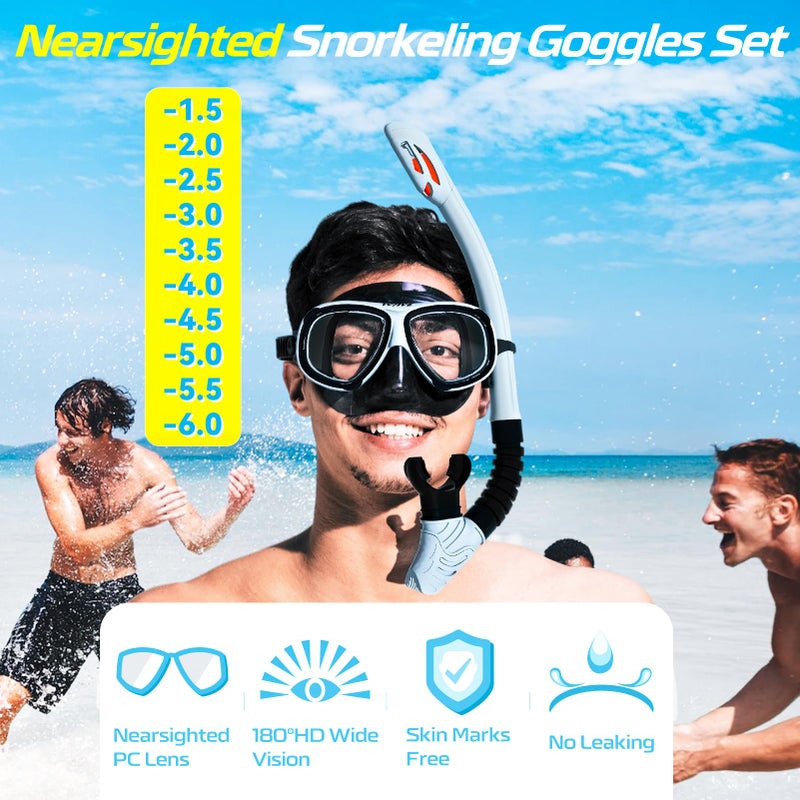 Wave Nearsighted Snorkel Gear, Nearsighted Snorkel Mask Nearsighted Snorkel Set for Adult Youth, Shortsighted Diving Mask & Dry Top Snorkel with Detachable Camera Mount for Scuba Diving, Snorkeling - Image 2