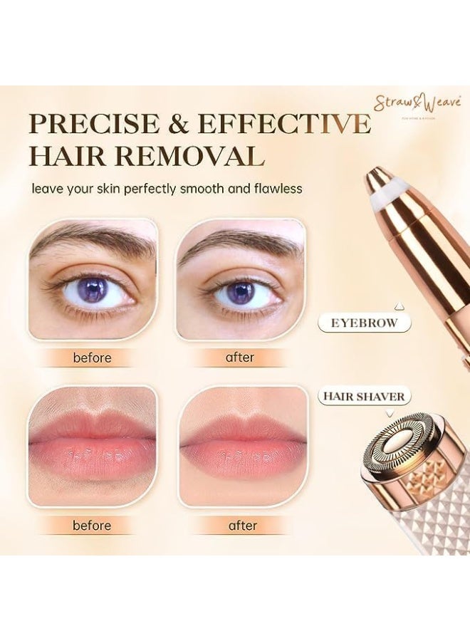 STRAW&WEAVE جهاز تشذيب الحواجب للنساء، مزيل شعر الأنف والوجه، جهاز تشذيب 2 في 1 | مزيل شعر المناطق الحساسة | ضمان لمدة عام | جهاز تشذيب شعر الوجه قابل لإعادة الشحن ببطارية 400 مللي أمبير للنساء - Image 4