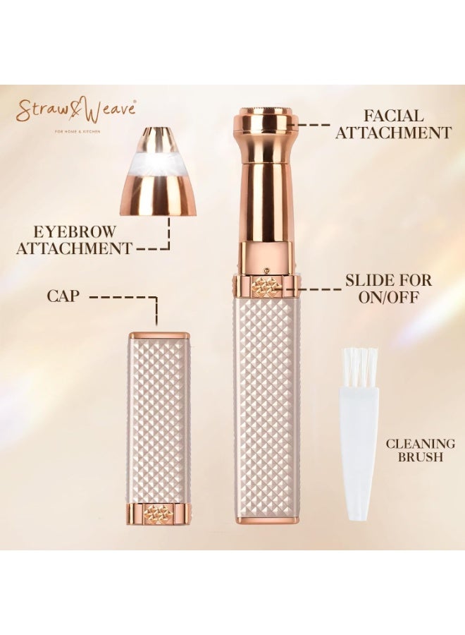 STRAW&WEAVE جهاز تشذيب الحواجب للنساء، مزيل شعر الأنف والوجه، جهاز تشذيب 2 في 1 | مزيل شعر المناطق الحساسة | ضمان لمدة عام | جهاز تشذيب شعر الوجه قابل لإعادة الشحن ببطارية 400 مللي أمبير للنساء - Image 2