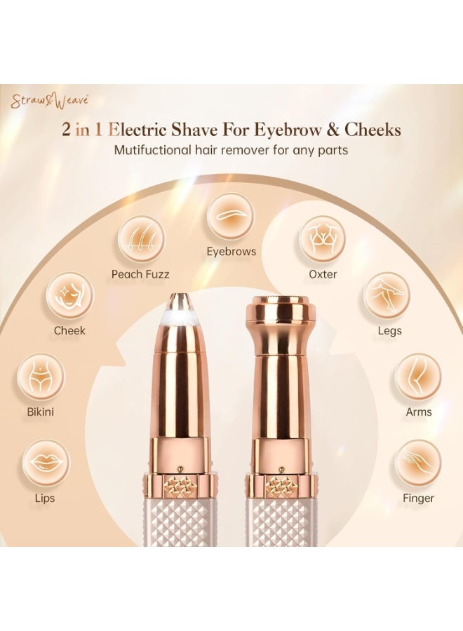 STRAW&WEAVE جهاز تشذيب الحواجب للنساء، مزيل شعر الأنف والوجه، جهاز تشذيب 2 في 1 | مزيل شعر المناطق الحساسة | ضمان لمدة عام | جهاز تشذيب شعر الوجه قابل لإعادة الشحن ببطارية 400 مللي أمبير للنساء - Image 3