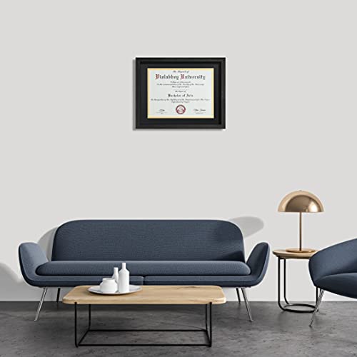 VIOLABBEY 11x14 Shadow Diploma Frames Matte Black, Fits 8.5x11 Certificate or 11x14 College Degree with or without Mat, HD Semi-tempered Glass, Wall or Tabletop Display (Black Gold Double) - Image 5