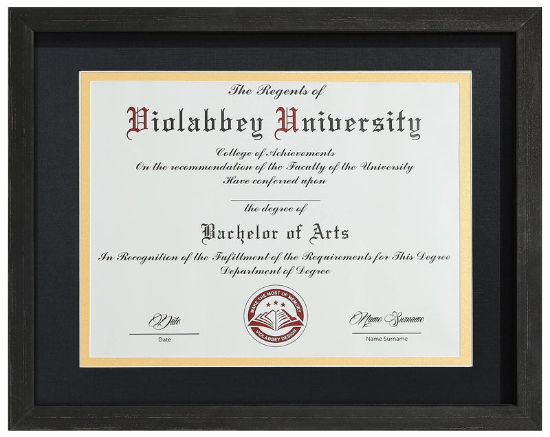 VIOLABBEY 11x14 Shadow Diploma Frames Matte Black, Fits 8.5x11 Certificate or 11x14 College Degree with or without Mat, HD Semi-tempered Glass, Wall or Tabletop Display (Black Gold Double) - Image 1