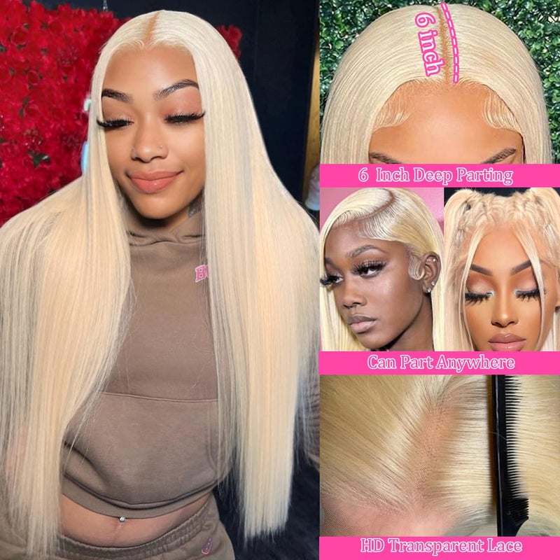 LETMIEO 613 Lace Front Wig Human Hair 13x6 HD Transparent Blonde Lace Front Wigs Human Hair 180% Density Guleless Wigs Human Hair Pre Plucked 20 inch 613 HD Lace Frontal Wigs - Image 3