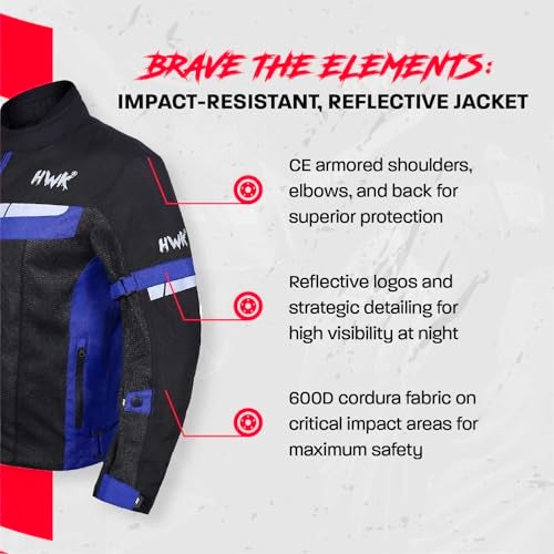 HWK Mesh Motorcycle Jacket Riding Air Motorbike Jacket Biker CE Armored Breathable (Medium, Blue) - Motorcycle Armor - Image 3