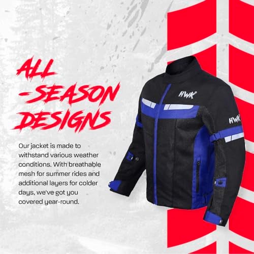 HWK Mesh Motorcycle Jacket Riding Air Motorbike Jacket Biker CE Armored Breathable (Medium, Blue) - Motorcycle Armor - Image 2