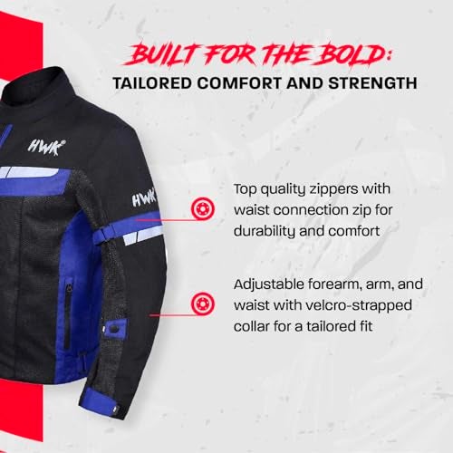 HWK Mesh Motorcycle Jacket Riding Air Motorbike Jacket Biker CE Armored Breathable (Medium, Blue) - Motorcycle Armor - Image 4