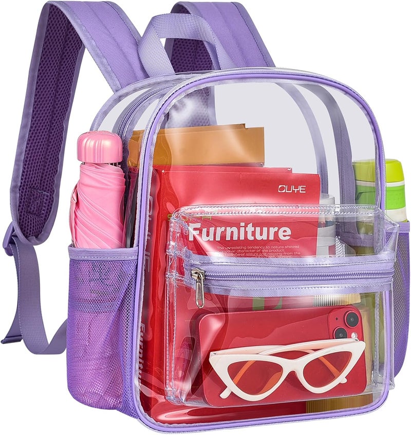 MAYTREE Clear Backpack for Stadium Events, 12x11x5 Inches Small Clear Backpack for Concert Festival Sports Outdoor - Purple - Image 1
