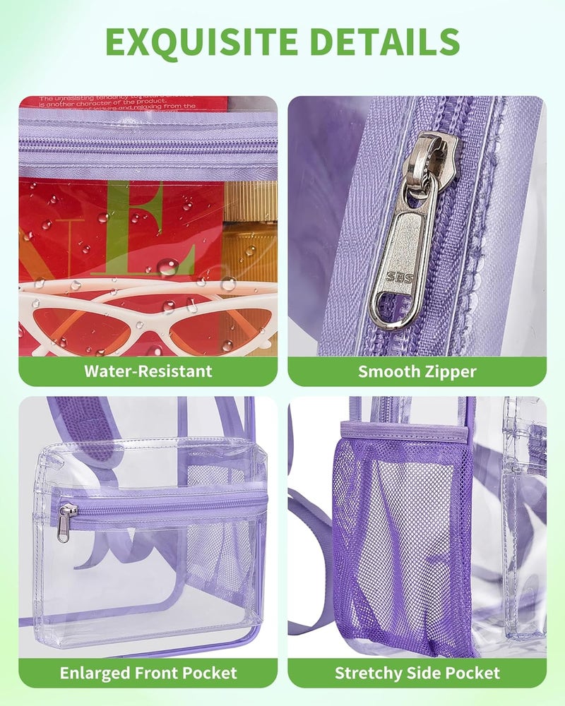 MAYTREE Clear Backpack for Stadium Events, 12x11x5 Inches Small Clear Backpack for Concert Festival Sports Outdoor - Purple - Image 3