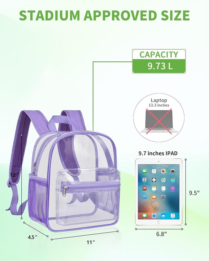 MAYTREE Clear Backpack for Stadium Events, 12x11x5 Inches Small Clear Backpack for Concert Festival Sports Outdoor - Purple - Image 2