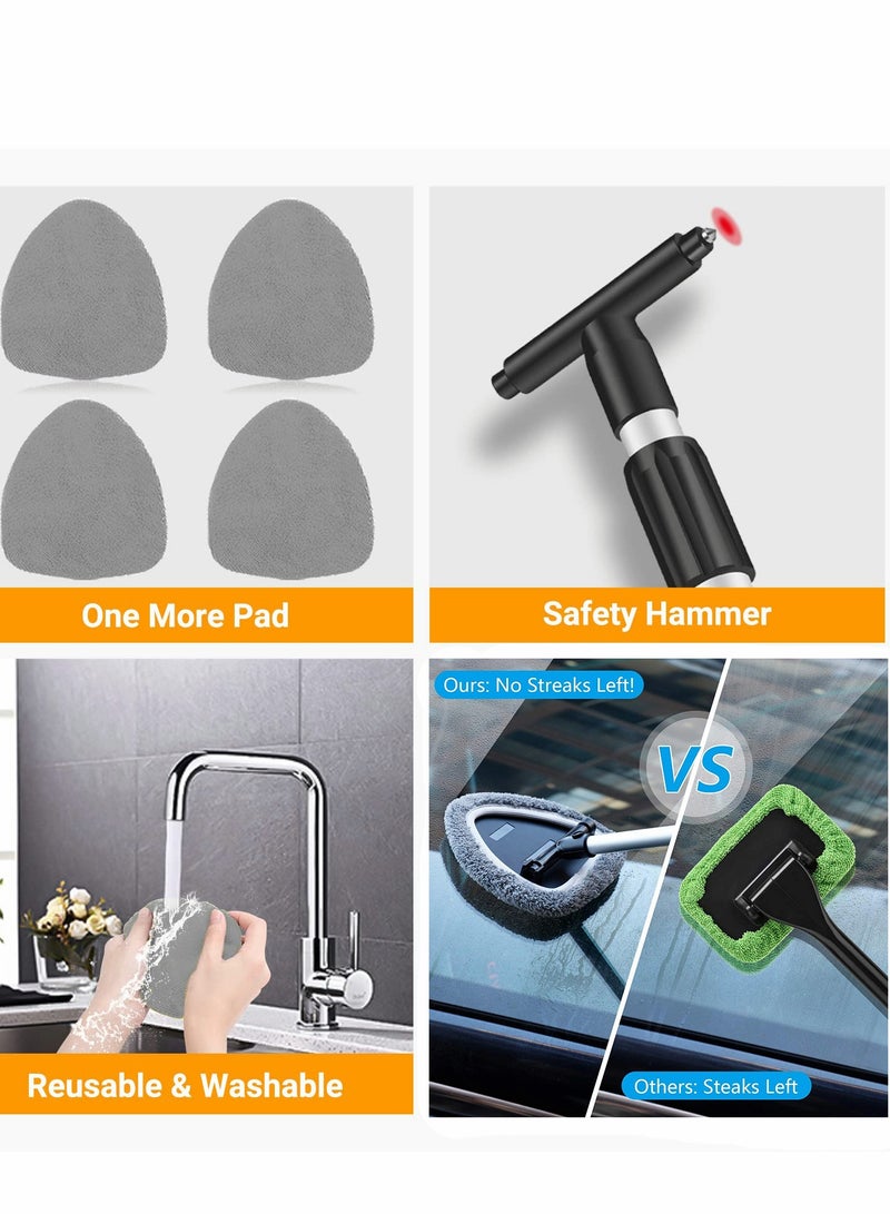 Excefore Car Windshield Cleaning Brush, Microfiber Window Cleaner with 4 Reusable and Washable Pads Extendable Handle Auto Inside Glass Wiper Kit, Gray - Image 4