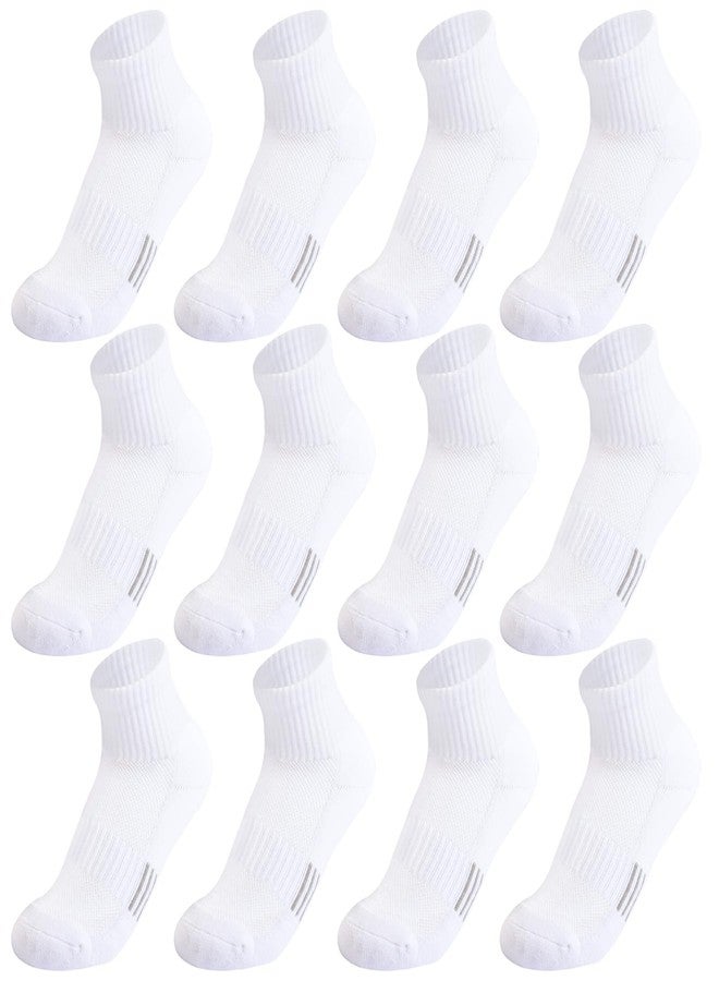 hakugoo Kids White Ankle Athletic Socks - 12 Pairs Cushioned Quarter Socks for Boys Girls, Breathable Mesh Cotton, 7-10 Years Youth (White, M) - Image 1