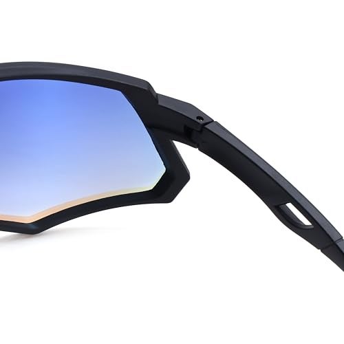 Dervin One Piece Shield Sports Oversized Visor Non Polarized Sunglasses for Men Women, Outdoor Cricket Cycling Hiking Fishing Sunglasses (Black-Ice Blue) - Image 5