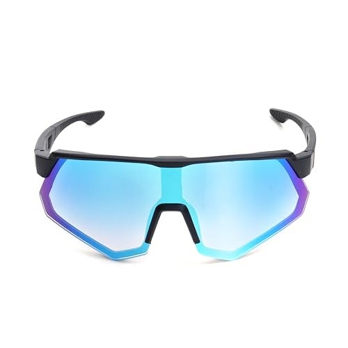 Dervin One Piece Shield Sports Oversized Visor Non Polarized Sunglasses for Men Women, Outdoor Cricket Cycling Hiking Fishing Sunglasses (Black-Ice Blue) - Image 2