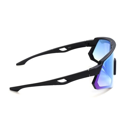 Dervin One Piece Shield Sports Oversized Visor Non Polarized Sunglasses for Men Women, Outdoor Cricket Cycling Hiking Fishing Sunglasses (Black-Ice Blue) - Image 3