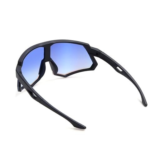 Dervin One Piece Shield Sports Oversized Visor Non Polarized Sunglasses for Men Women, Outdoor Cricket Cycling Hiking Fishing Sunglasses (Black-Ice Blue) - Image 4