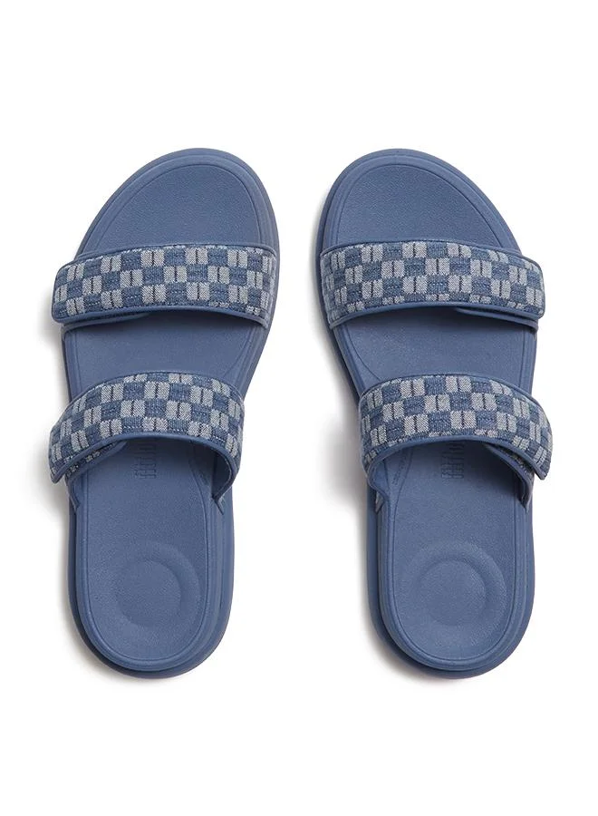 Fitflop F-MODE GO ADJ. CHECKERBOARD-DENIM TWO-BAR SLIDES