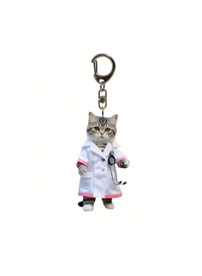 Doctor Cat Keychain – A Cute Accessory for Animal Lovers and Medical Professionals, Perfect for Keys, Backpacks, or Handbags. An Ideal Gift for Doctors, Nurses, Students, and Cat Lovers. - Image 1