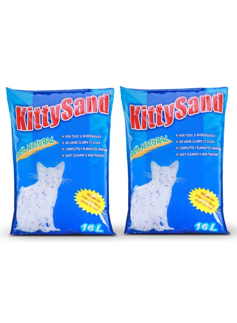 Kitty Sand 100% Natural Silica Crystal Premium Quality Cat Litter 16L - Pack of 2 - Image 1