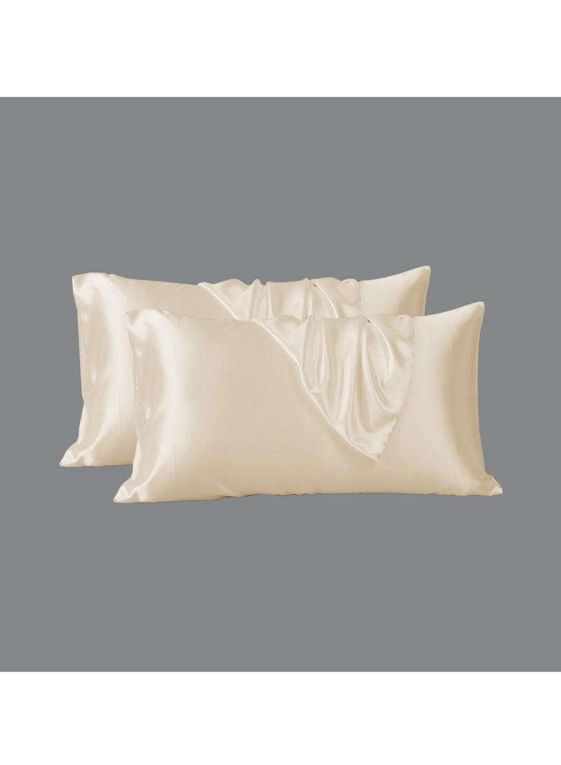 دوناتيلا 2-قطعة ساتان سادات للشعر الناعم والحريري والجلد المخدة مع إغلاق المغلف (بدون إدراج وسادة) ، أبيض مصفر - Image 1