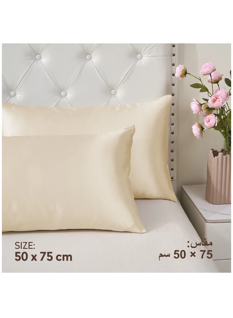 Donetella Satin Pillowcases 2-Pcs Soft And Silky Pillow Cover For Hair And Skin Care With Envelope Closure (Without Pillow Insert),Off-White