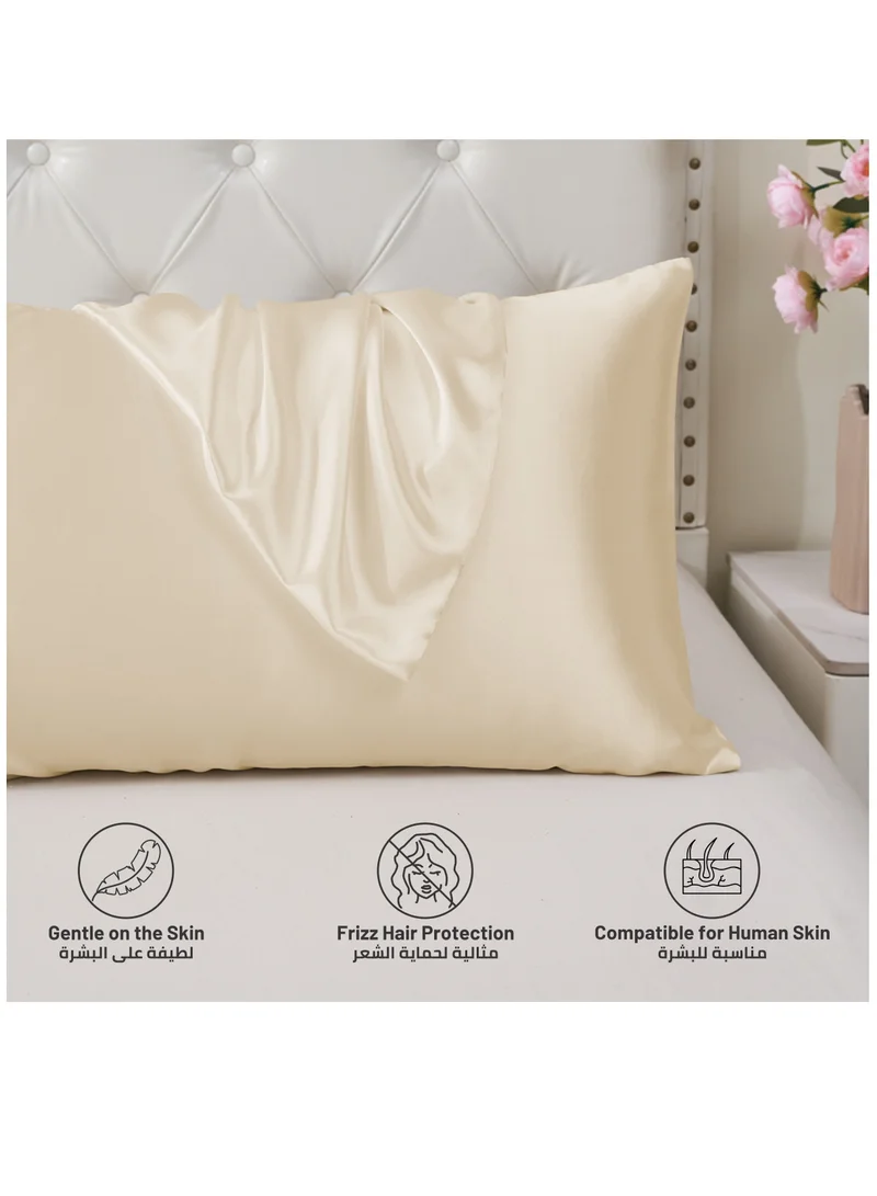 Donetella Satin Pillowcases 2-Pcs Soft And Silky Pillow Cover For Hair And Skin Care With Envelope Closure (Without Pillow Insert),Off-White