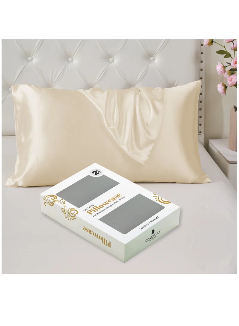 Donetella Satin Pillowcases 2-Pcs Soft And Silky Pillow Cover For Hair And Skin Care With Envelope Closure (Without Pillow Insert),Off-White