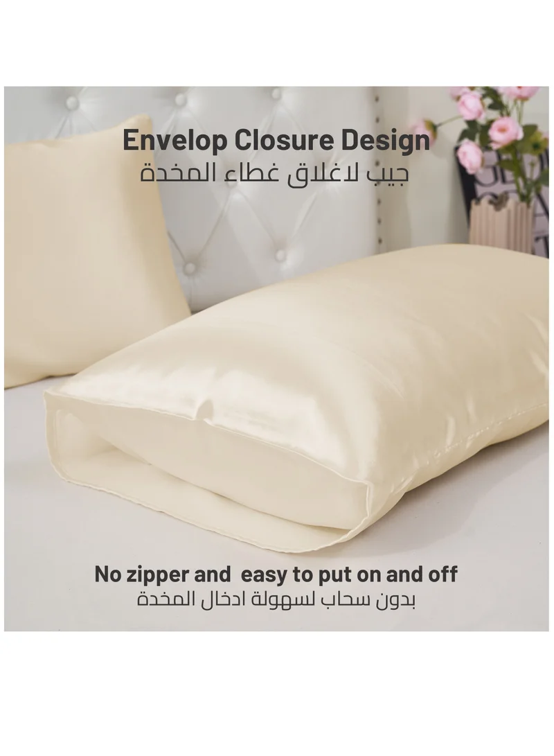 Donetella Satin Pillowcases 2-Pcs Soft And Silky Pillow Cover For Hair And Skin Care With Envelope Closure (Without Pillow Insert),Off-White