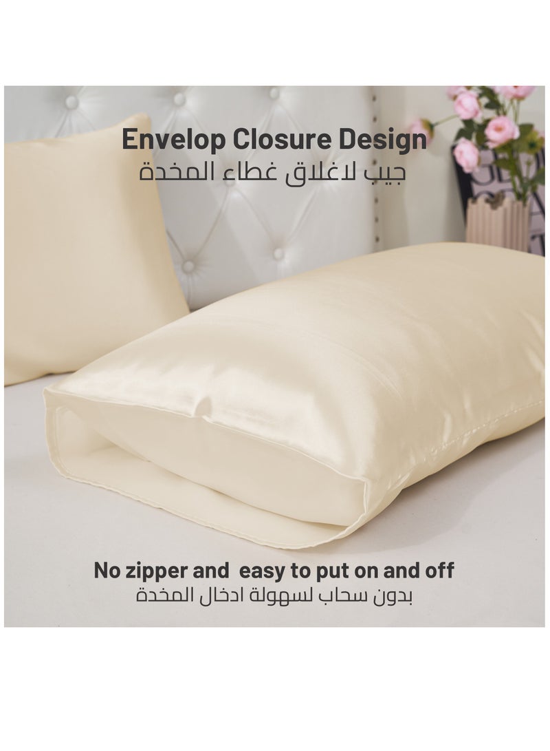 دوناتيلا 2-قطعة ساتان سادات للشعر الناعم والحريري والجلد المخدة مع إغلاق المغلف (بدون إدراج وسادة) ، أبيض مصفر - Image 5