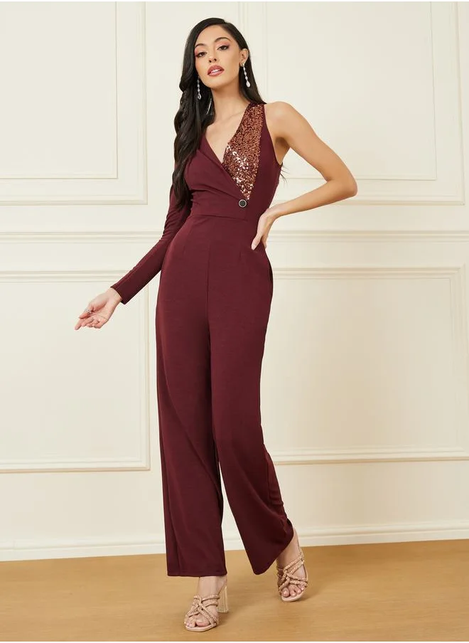 ستايلي One Sided Sequined Wide Leg Jumpsuit