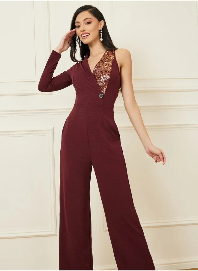 ستايلي One Sided Sequined Wide Leg Jumpsuit