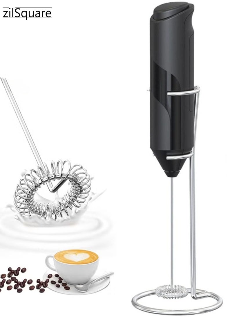 zilSquare Electric Milk Frother with Stand Handheld Battery Operated Coffee Beater, Stainless Steel Mini Whisk Mixer & Milk Foamer for Cappuccino, Latte, Matcha, Hot Chocolate & Espresso Portable Barista Drink Mixer, Kitchen Gadget & Coffee Accessories Tool for Home & Office Use