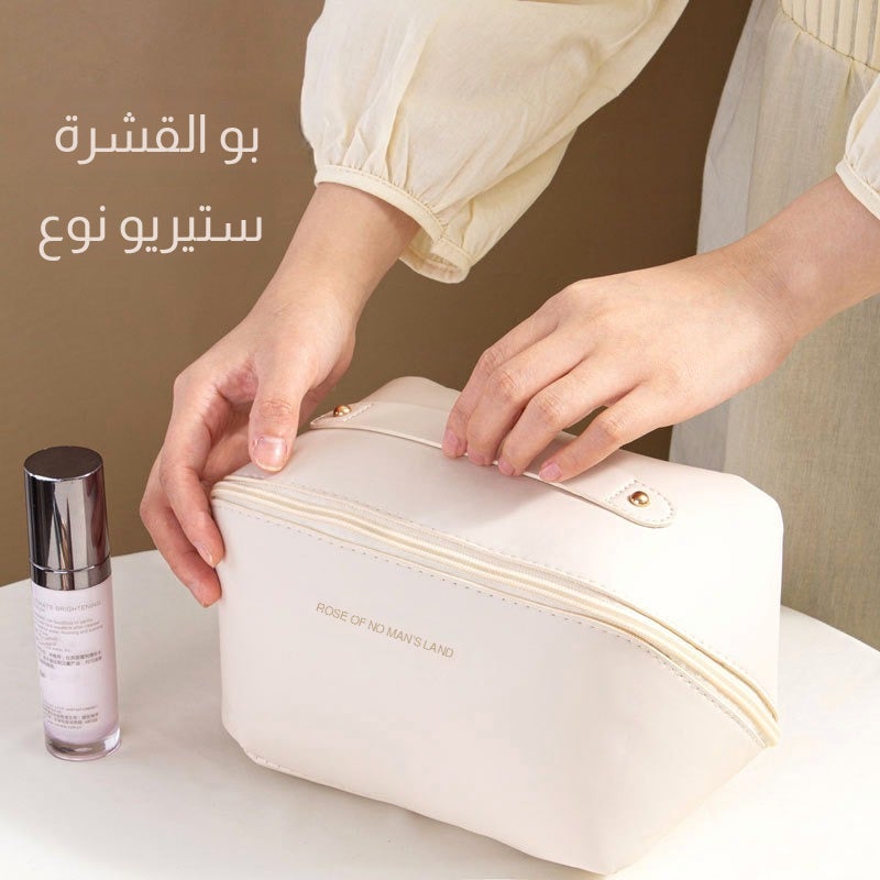 حقيبة مستحضرات تجميل محمولة من PU بسعة كبيرة مع أقسام - Image 2