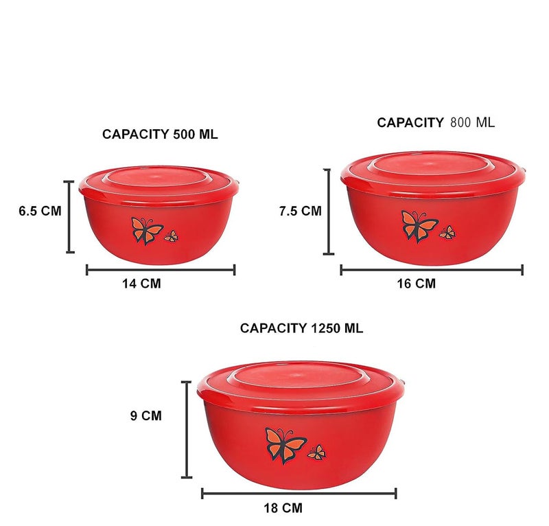 Zaib Steel Mxing Bowl | Micrwoave Safe Stainless Steel Containers for Kitchen with Lid Set of 3 (Red Butterfly 3 Classic) - Image 3