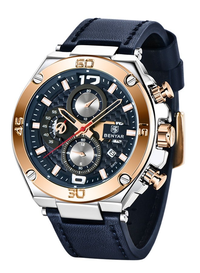 BENYAR Watches for Men Quartz Movement Analog Chronograph Fashion Business Sport Design Leather Strap 30M Waterproof Mens Wrist Watch - Image 1
