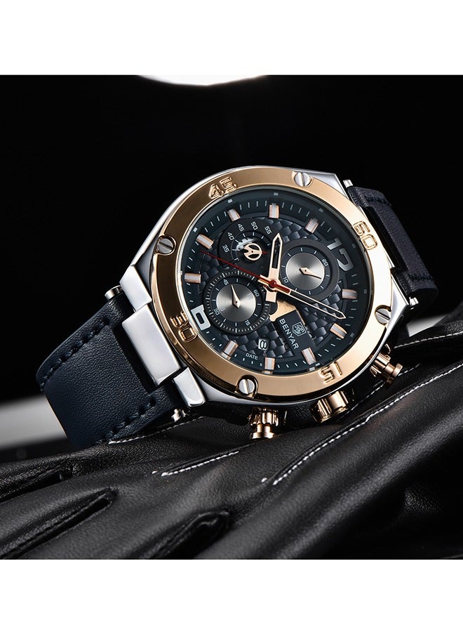 BENYAR Watches for Men Quartz Movement Analog Chronograph Fashion Business Sport Design Leather Strap 30M Waterproof Mens Wrist Watch - Image 4