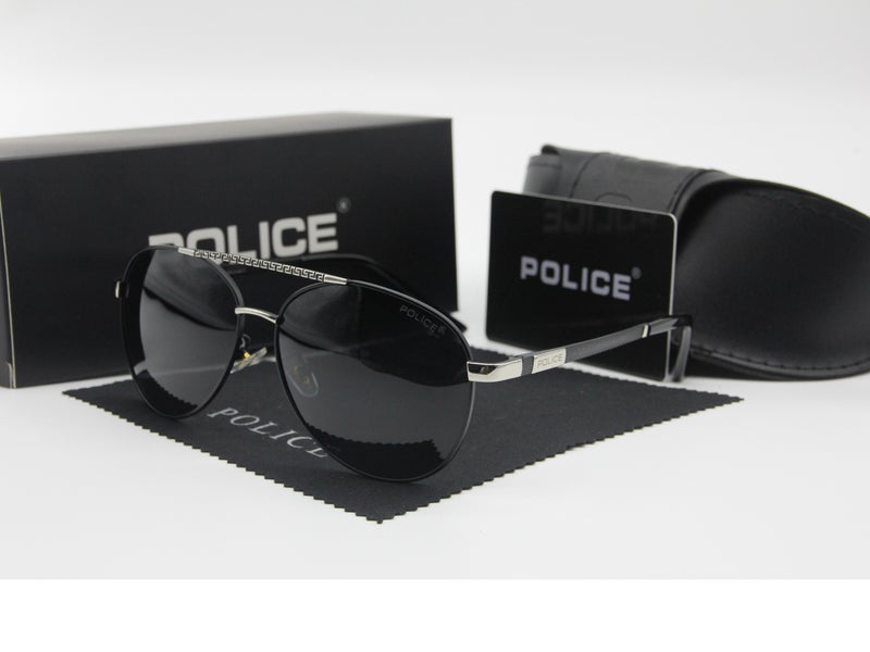 POLICE High Quality Men's Sun Polarized Glasses Metal High-end Sunglasses Black Frame with Grey Lenses - Image 1