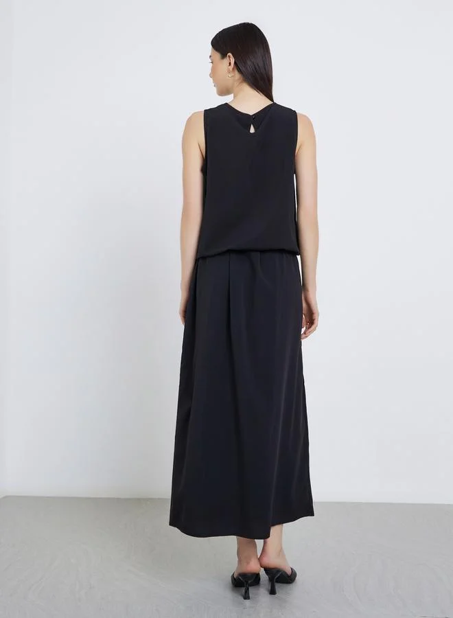 Take Two Take Two Women Black Solid Top and Skirts Co-Ords