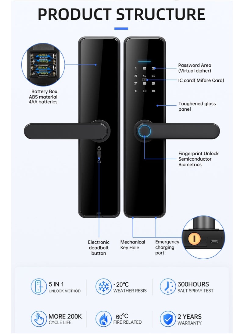 EVEREEN - LS-C91 Smart WiFi Fingerprint Door Lock - 8 Unlock Methods | App, Bluetooth, Key, Password, Card, Combo | Secure Home Entry System (Gold, Tuya version) - Image 1