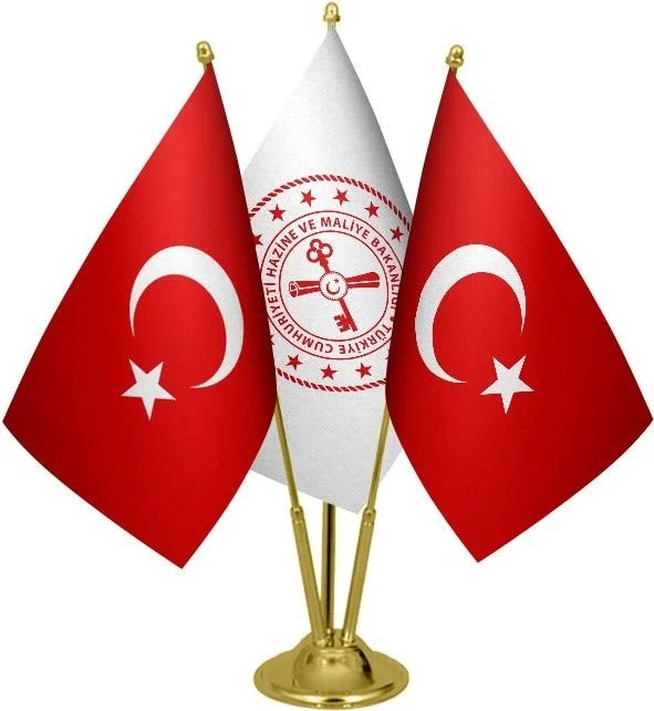 ساترنديزاين Desktop Ministry of Treasury Flag Turkish Flag Triple Brass Pole Table Flag Set