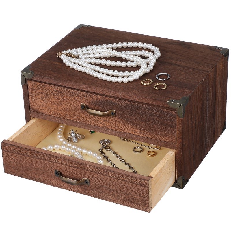 Wooden Desk Organizer, Two Drawers for Office Supplies and Jewelry, Stylish Home Decor - Image 1