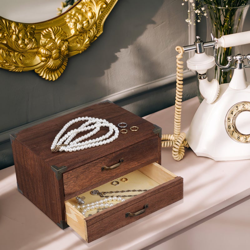 Wooden Desk Organizer, Two Drawers for Office Supplies and Jewelry, Stylish Home Decor - Image 5