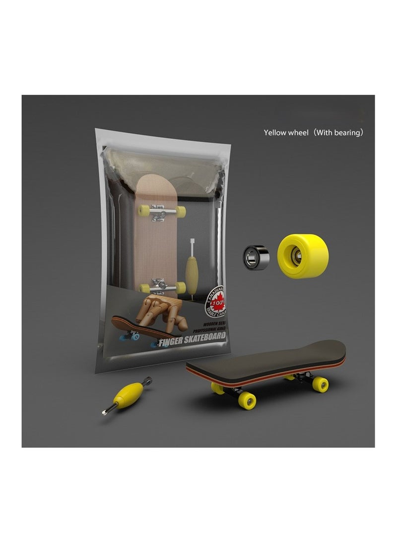Generic Finger Skateboard, Alloy Mini Skateboard Deck with Pro Fingerboard Tools and Bearing (Yellow Wheels)  - Image 1