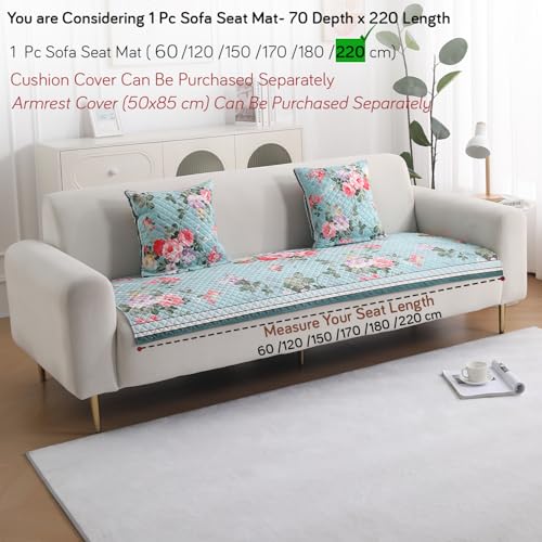 HOKIPO 'LiefNest' Holland Velvet Sofa Cover Mat with Foam Filling for 1/2/3 Seater & L-Shape Sofa. Make Your Own Sofa Cover Set, Mat Size: 220(L) cm, Fresh Floral Pastel Blue (IN-826-D3) - Image 5