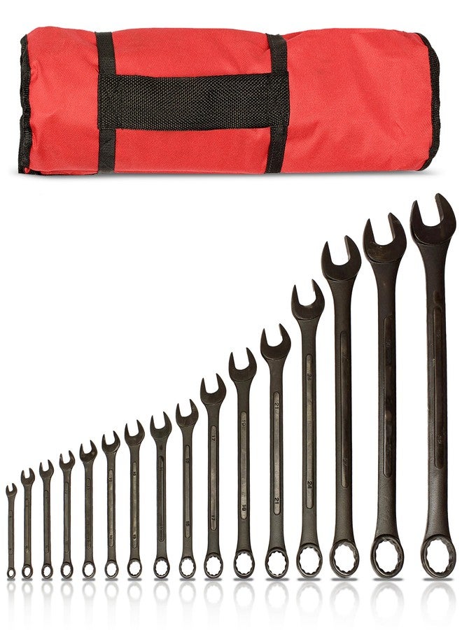 ABN Combination Wrench Set - 16 Pc Raised Panel Metric Wrench Set with Wrench Roll Up Pouch, Black Spanner Wrench Set - Image 1