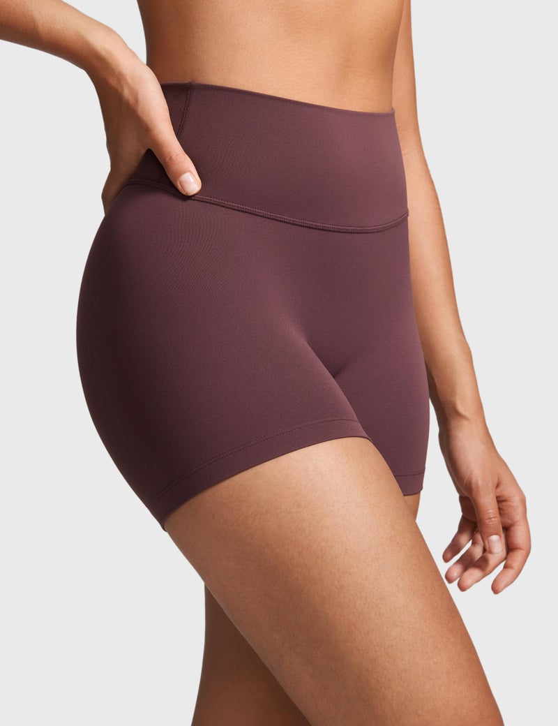 INGIA Womens High Waist No Front Seam Biker Shorts 4 Inches Running Volleyball Spandex Yoga Gym Workouts Plumbrown Large - Image 4