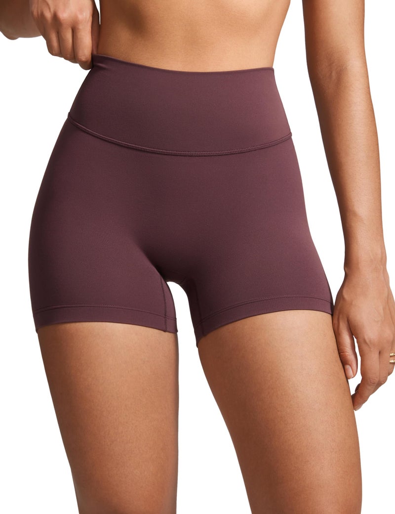 INGIA Womens High Waist No Front Seam Biker Shorts 4 Inches Running Volleyball Spandex Yoga Gym Workouts Plumbrown Large - Image 1
