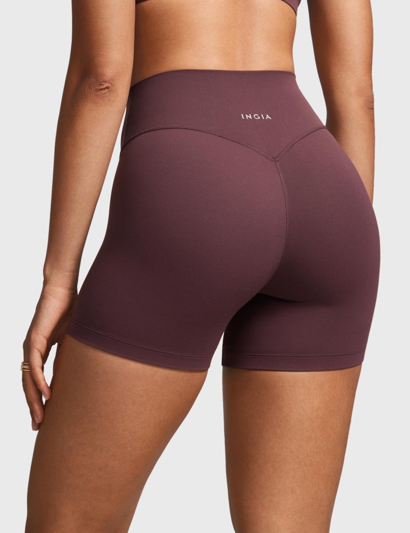 INGIA Womens High Waist No Front Seam Biker Shorts 4 Inches Running Volleyball Spandex Yoga Gym Workouts Plumbrown Large - Image 2